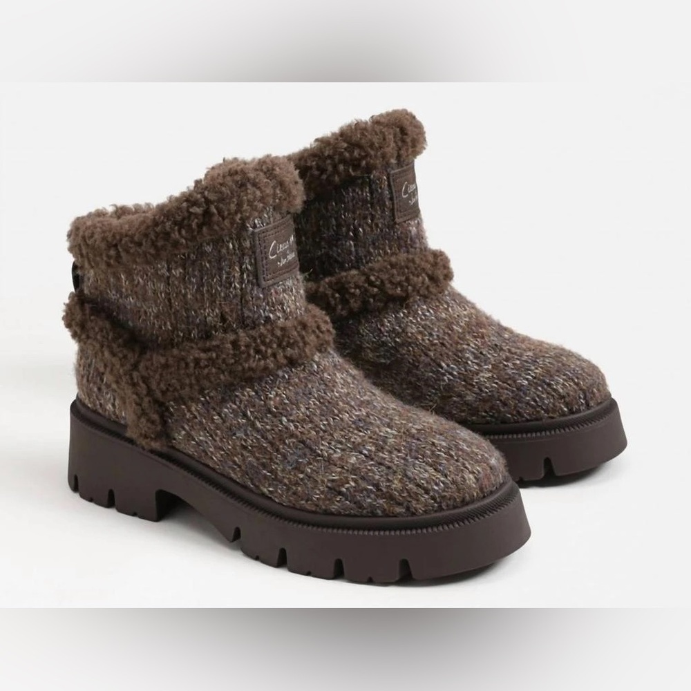 Sz 8 | SAM EDELMAN NWOT 'Clare' Cozy Brown Knit Sherpa Platform Ankle Bootie